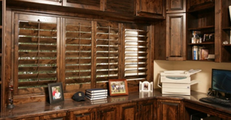  Wood Ovation shutters in home office.